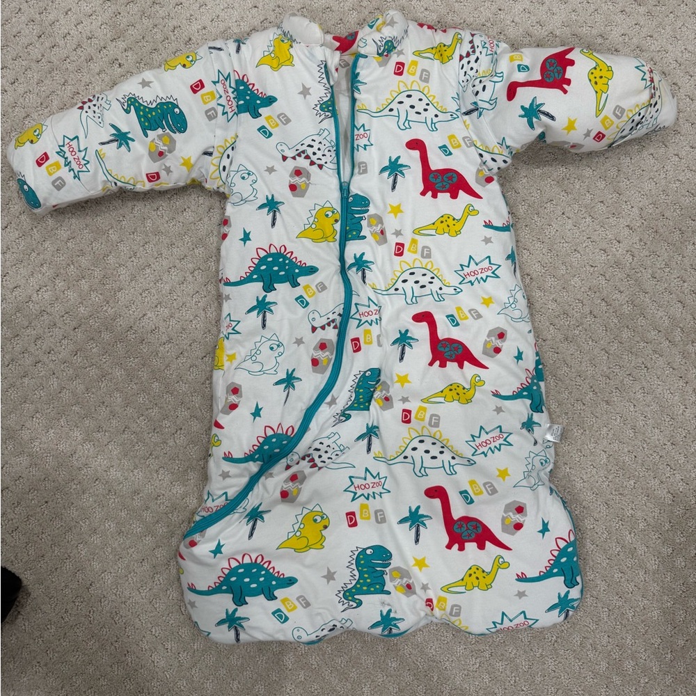 Infant Dinosaur Print Sleep Sack - White with Teal, Red & Yellow
